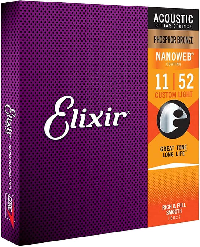 Elixir Strings Phosphor Bronze Acoustic Guitar Strings w NANOWEB Coating, Custom Light (.011-.052) 16027 image 1