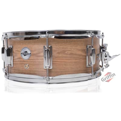 Griffin Snare Drum - Oak Wood PVC on Poplar Wood Shell 14" x 5 - 5" Percussion Musical Instrument with Drummers Key for Students & Professionals 8 Tuning Lugs & Snare Strainer image 1