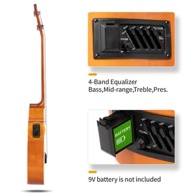 Glarry GMB101 4 string Electric Acoustic Bass Guitar w/ 4-Band Equalizer EQ-7545R 2020s - Burlywood image 16
