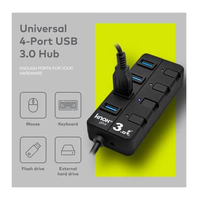 Knox Gear 4 Port 3.0 USB Hub with Individual Switches and LED Lights image 12