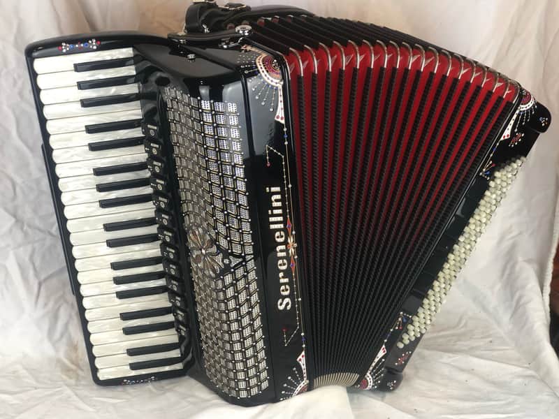 8170 -  Black Decorated Serenellini 414K Piano Accordion LMMH 41 120 image 1