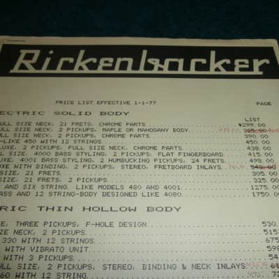 Vintage 1977 Rickenbacker Price List! Bass, Guitar, Cases, Accessories, Amps! image 2