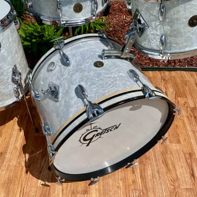 1960s Gretsch Progressive Jazz Drum Set White Marine Pearl 20/12/14 w/ 4x14 Snare image 6