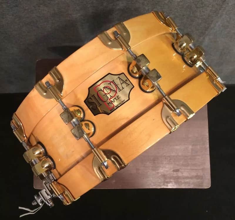Premier 75th Anniversary Signia 14x5.5" 10-Lug Maple Snare Drum with Wood Hoops 1997 image 3