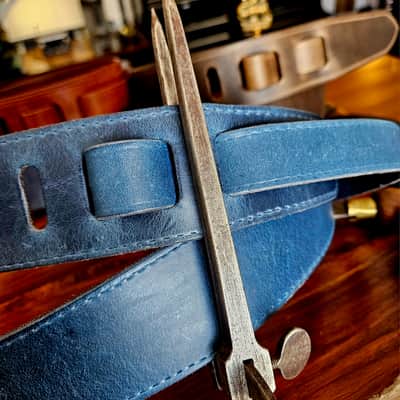 "Arthur" - Handmade Lyvenden distressed leather guitar strap - Ocean Blue image 2