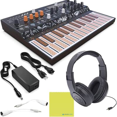 Arturia MICROFREAK Synthesizer with Poly-aftertouch Flat Keyboard BUNDLE with Samson Over Ear Headphones, Power Adapter & Instrument Polishing Cloth- Analog Synth, Synthesizer & workstation keyboards
