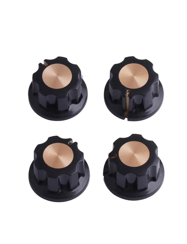 Mini Guitar Potentiometer Control Knobs Volume Tone Knobs Effect Pedal Knob 6Mm Shaft Black With Gold Cap For Guitar Bass Or Effect Pedals And Amps Set Of 4Pcs. image 1