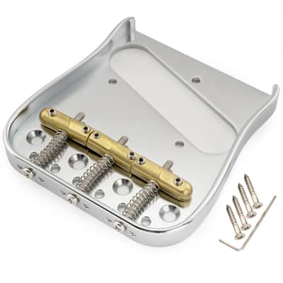 Brio Telecaster Guitar Bridge โ 54mm Brass Plate, 3 Compensated Saddles โ Top-Load & String-Through, Curved Vintage Style image 5