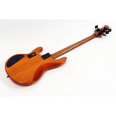 Sterling by Music Man StingRay RAY34 HH Poplar Burl Top Bass Guitar - Regular Amber image 2