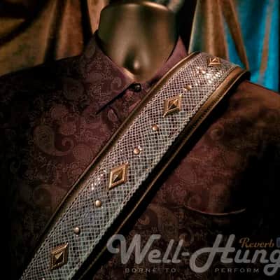 Well-Hung "Surf Diamonds" - 3" wide padded black leather comfort strap with turquoise python and metalwork image 1