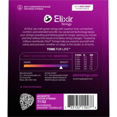 Elixir Strings 80/20 Bronze Saiten Nanoweb Custom Light (.011-.052) image 3