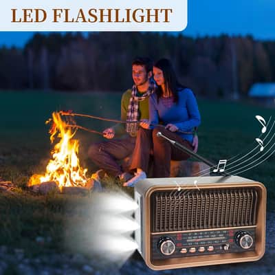 Classic Retro Bluetooth Radio Speaker – AM/FM Vintage-Style Portable Speaker with USB, TF Card & Flashlight image 4