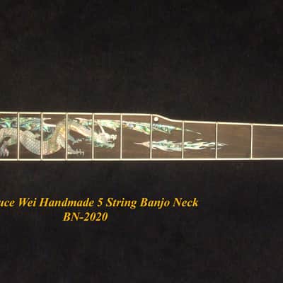 Handcrafted 5 String Banjo Neck, Solid Walnut & Mahogany DRAGON Inlay, Heel Carved, Bruce Wei BN-2020 image 9
