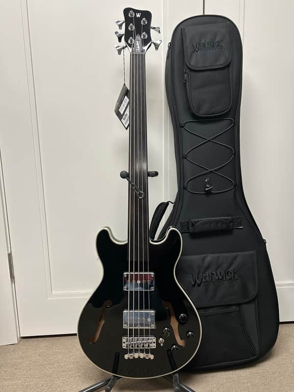 Warwick RockBass Star Bass 5-String Semi-Hollow Bass Guitar FRETLESS 2025 - Solid Black High Polish image 1