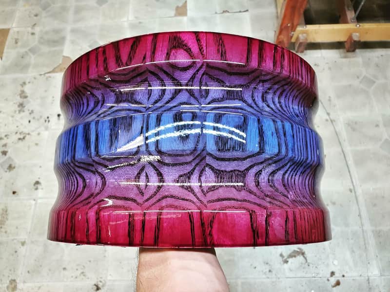 HHG Drums  PRE SALE 13x7 Contoured White Ash Stave Snare  2020 Blue Raspberry High Gloss Burst Lacqu image 1