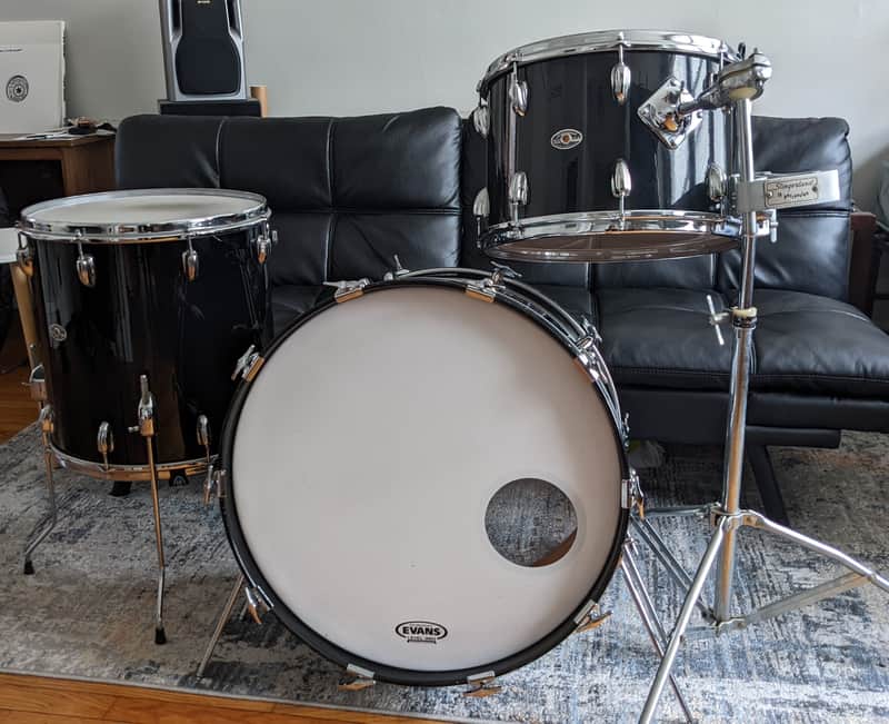 Slingerland Vintage 1979 Piano Black Drums w/14x5 Sound King Snare & Slingerland Tom Stand (22x14, 15x10, 16x16) image 1