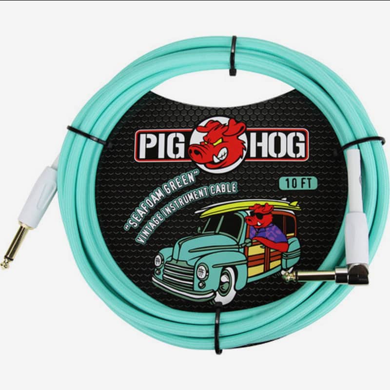 Pig Hog PCH10SGR 1/4" to 1/4" Right-Angle Seafoam Green Guitar Instrument Cable, 10 Feet image 1