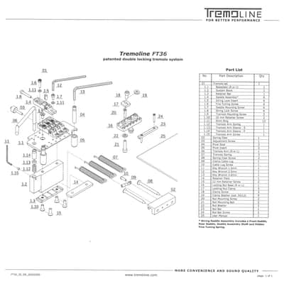 Tremoline FT36-R3-SP Stainless Steel double locking tremolo + R3 (42.8mm) Locking Nut, low profile image 13