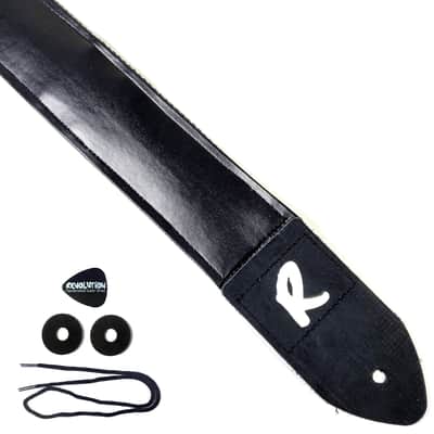 Black Faux Leather Guitar Strap - Black Artificial Leather Guitar Strap - Genuine Leather Ends - Fits Acoustic, Electric or Bass Guitars image 1