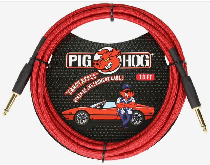 Pig Hog PCH10CA Candy Apple Red 1/4" / 1/4" Rt Angle Instrument Cable - 10', Lifetime Warranty! image 1