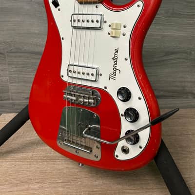 1965 Magnatone Tornado X-15 Red Sparkle Electric Guitar with Hard Case #2687 image 5