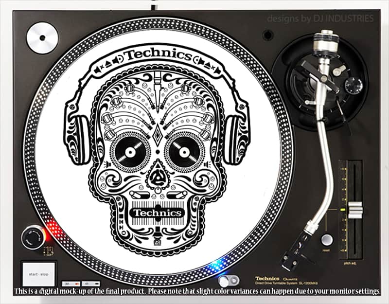 DJ Industries - Technics Skull White - DJ slipmat for vinyl LP record player turntable image 1