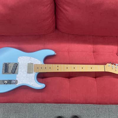 Partscaster Double Cut T-Style Guitar with Warmoth Neck and Body - Blue Ice image 2