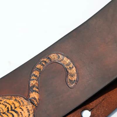 burnyblack custom made guitar strap leather 2.5" - tiger brown image 9