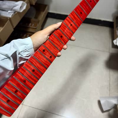 Red round gloss 22frets flame Maple electric Guitar neck for DIY parts image 6