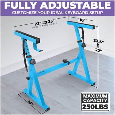 Liquid Stands Z-Style Adjustable Height Piano Keyboard Stand with Straps & Headphone Hook - Fits 54-88 Key (Light Blue) image 2