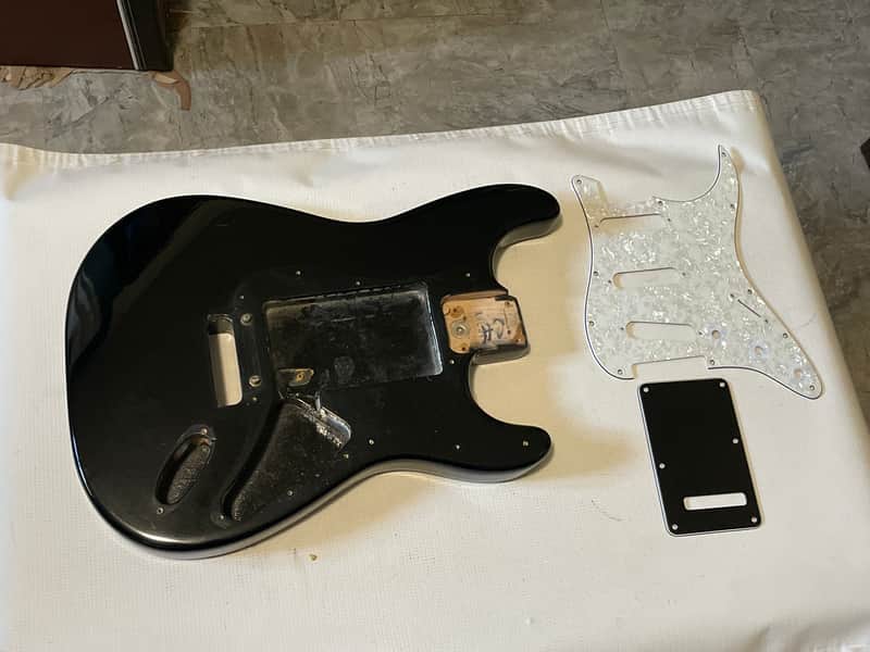 1991 USA Fender American Standard Stratocaster Black Guitar Body 2 Post Tremolo Ready w/ Pickguard image 1