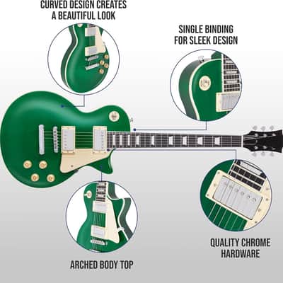 Beginner, Intermediate & Pro Players Solid Body Guitar, Bonus 2-Pack of Picks, Mahogany Wood, Volume/Tone Controls, 3-Way Pickup - Green image 2