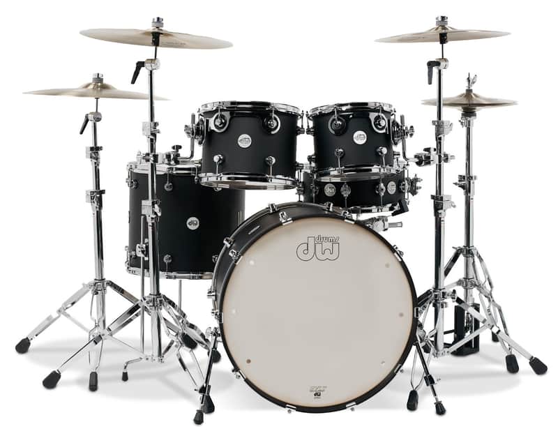 DW Design Series 4 Piece Drum Shell Pack Satin Black image 1