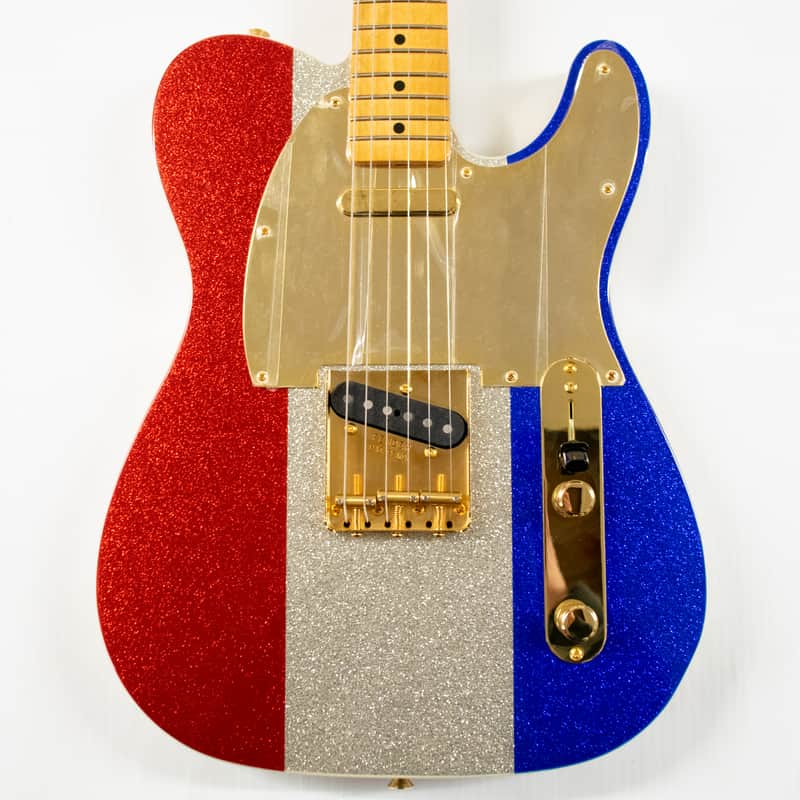 Fender Buck Owens Telecaster Electric Guitar - Red, Silver, and Blue Sparkle image 1
