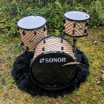 Restored Sonor Swinger Action Vintage 70s Set with Teardrop Badges - Checkerboard Veneer image 5