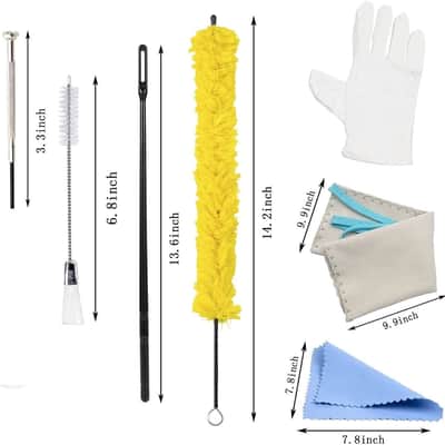 Flute Cleaning Kit Include 1pc Cotton Cleaning Brush, Flute Swab, Double-End Dust Brush,Flute Cleaning Rod, Screwdriver for Flute Repairing,Cork Grease, a Pair Cotton Gloves, 2pcs Flute Cleaning Cloth image 2