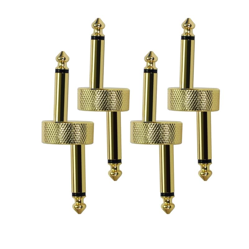 VSN Professional Guitar Pedal Coupler,1/4 Inch Guitar Pedal Connector Z Type 6.3mm Pedals Coupler 4 Pack Pedal to Pedal Connector TS Copper Male Connector for Effect Pedalboard Space Saving Gold image 1