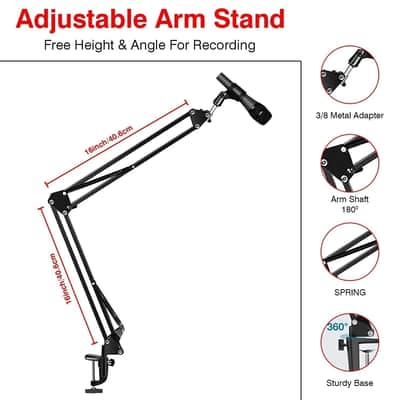Podcast Mic Boom Arm Kit – Adjustable Desk Mount Scissor Arm with Pop Filter & Shock Mount image 6