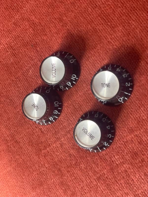 Allparts PK-0184-023 Reflector Cap Knobs (2) 2010s - Black/Silver image 1