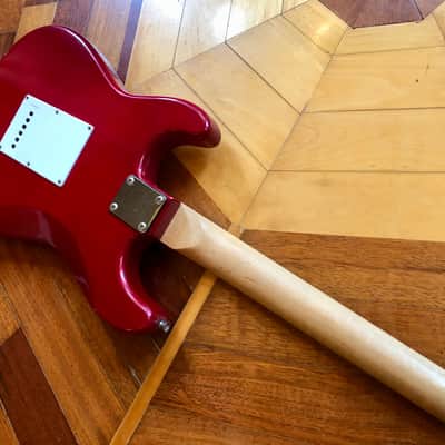 Vintage Crescent Red Sparkle Electric Guitar Stratocaster style image 16