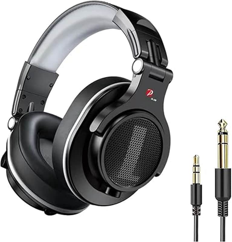 Over Ear Headphone, Wired Bass Headset with 40mm Driver, Foldable Lightweight Headphones with Shareport and Mic for Recording Monitoring Mixing Podcast Guitar PC TV (Black Grey) image 1