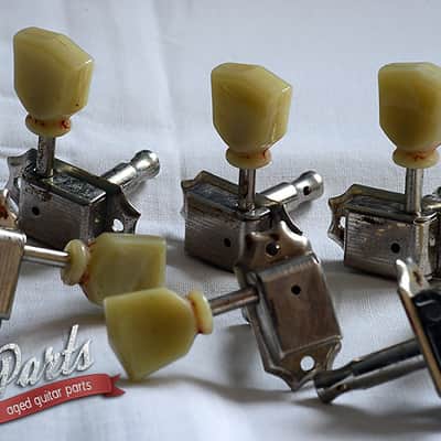 Set of 6 hand aged KLUSON Deluxe tuners, w/bushings and screws, nickel, relic, Les Paul | 59 Parts image 5