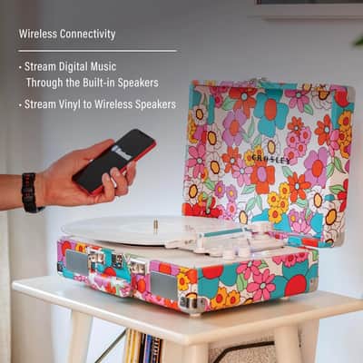 Crosley CR8005F-GF Cruiser Plus Vintage 3-Speed Bluetooth in/Out Suitcase Vinyl Record Player Turntable with Built-in Speakers - Groovy Floral image 3