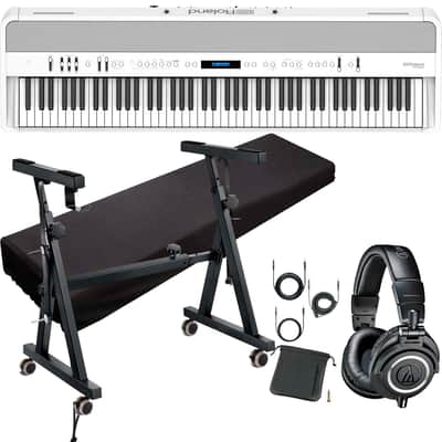 Roland FP-90X Digital Piano (White), Donner Stand, Z-style, Audio Technica ATH-M50X, Cover Bundle