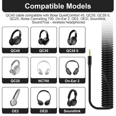 Coiled Audio Cable Cord Compatible with Bose QuietComfort QC 45, QC35 II, QC 35, OE2 OE2i Soundlink SoundTrue Headphone with 6.35mm Adapter for Guitar/Xbox One/ PS4, Black (4 to 16FT) image 2
