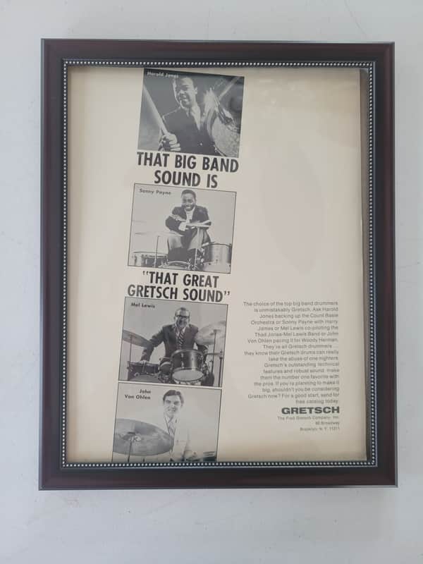 1968 Gretsch Drums Promotional Ad Framed Sonny Payne, Mel Lewis, Harold Jones Original image 1