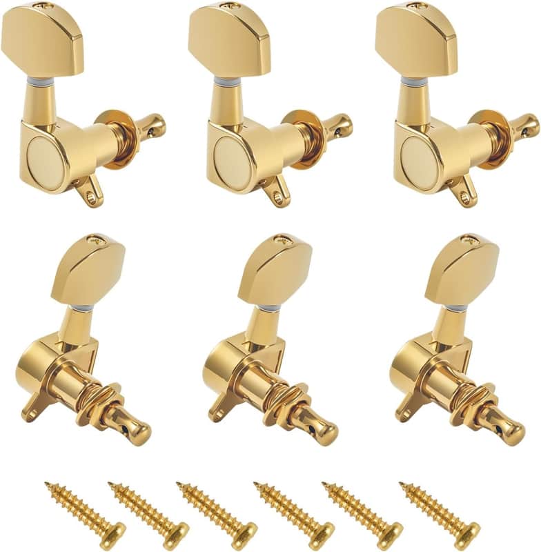 6 Pieces 3L3R Guitar Tuning Pegs, Machine Heads for Electric and Acoustic Guitars, Single Screw Mount, Modern Universal Fit for Electric & Acoustic Guitars (Gold) image 1