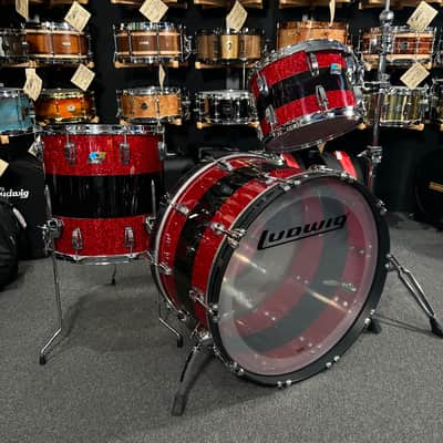 Ludwig 50th Anniversary Vistalite Pro Beat 24/16/13" Drum Set Kit in Red Sparkle/Smoke/Red Sparkle from NAMM image 1