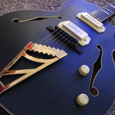 D'Angelico Deluxe 59 Hollow Body Archtop Electric Guitar Midnight Matte Finish image 3