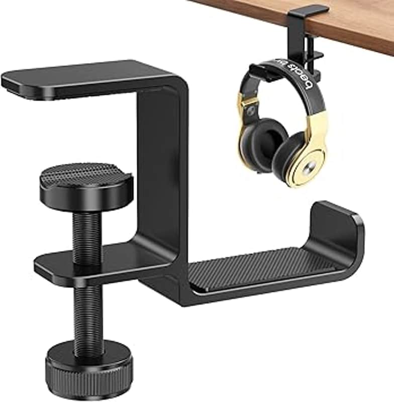 Headphone Hanger Holder Stand-Under Desk Headphone Hanger? Headset Hook Holder Space-Saving Aluminum Stand with Universal Fit for Gaming PC Accessories (Black-1PCS) image 1